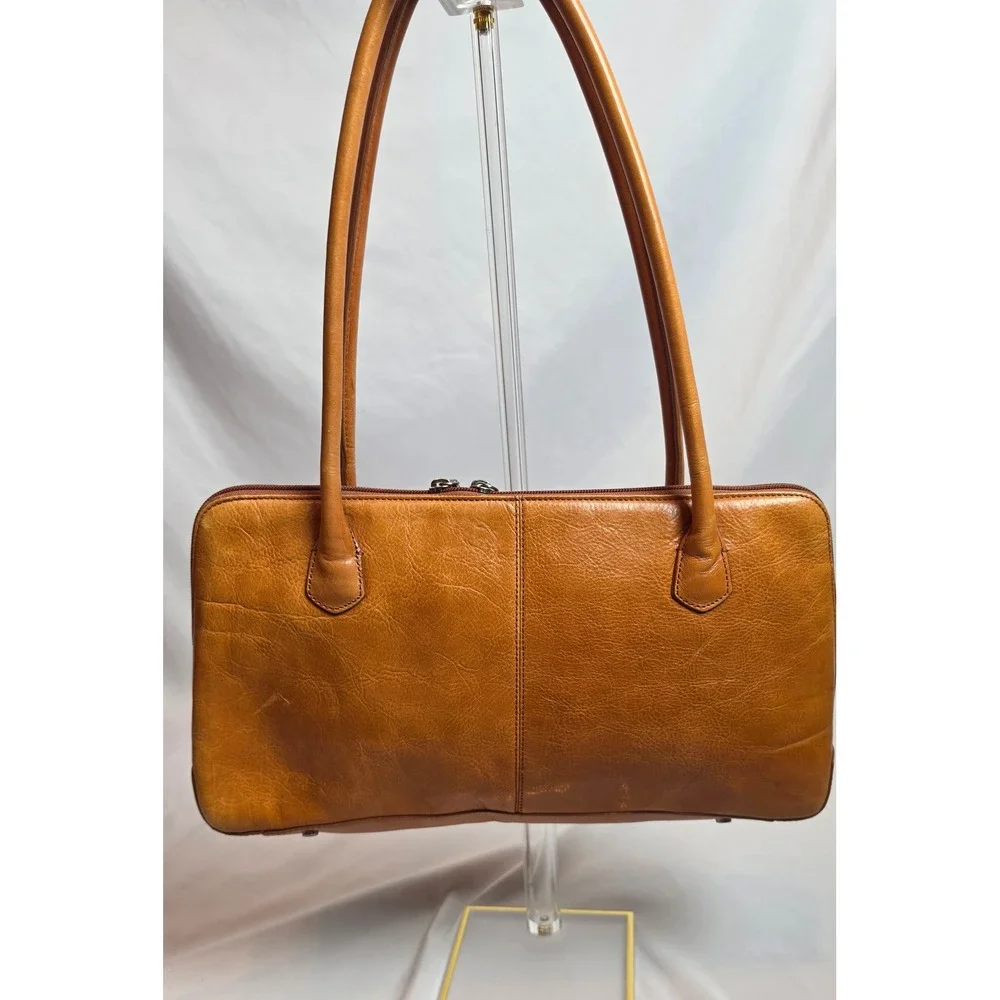 Vintage Hobo International Tan Leather Shoulder Bag Y2K Retro Minimalist Purse